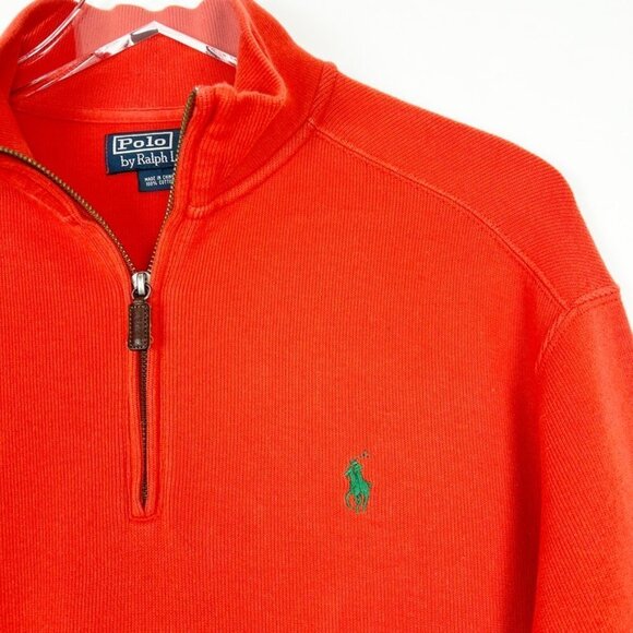 Polo Ralph Lauren Sweater Men's M Orange Quarter-Zip Pullover Collegiate Preppy - Picture 5 of 15